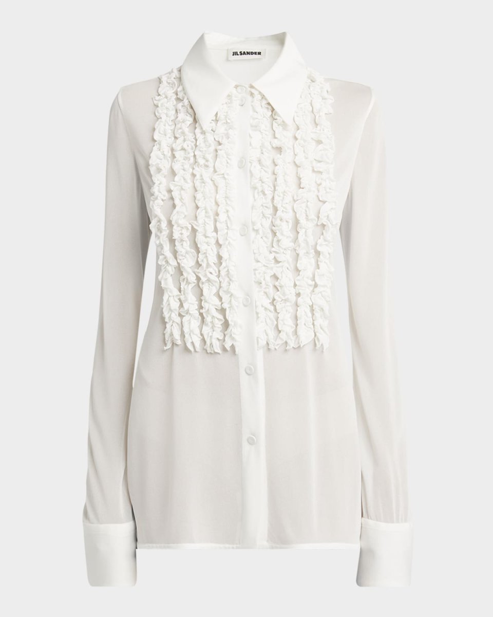 Ruffle Bib Button-Down Shirt